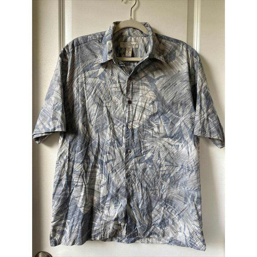 Vintage Tori Richard Shirt Mens M Blue White Short Sleeve Hawaiian Honolulu USA